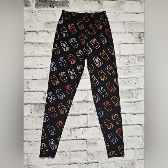 AGNES & Dora Black Leggings with Coffee Cup Print. Super Cute - Picture 1 of 6
